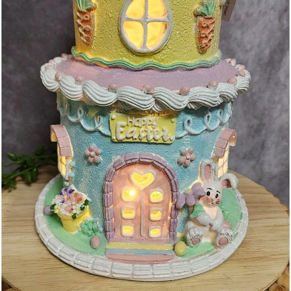 Easter Cake Cupcake Gingerbread House Bunny Carrot LIGHT UP Tabletop Decor 10.5